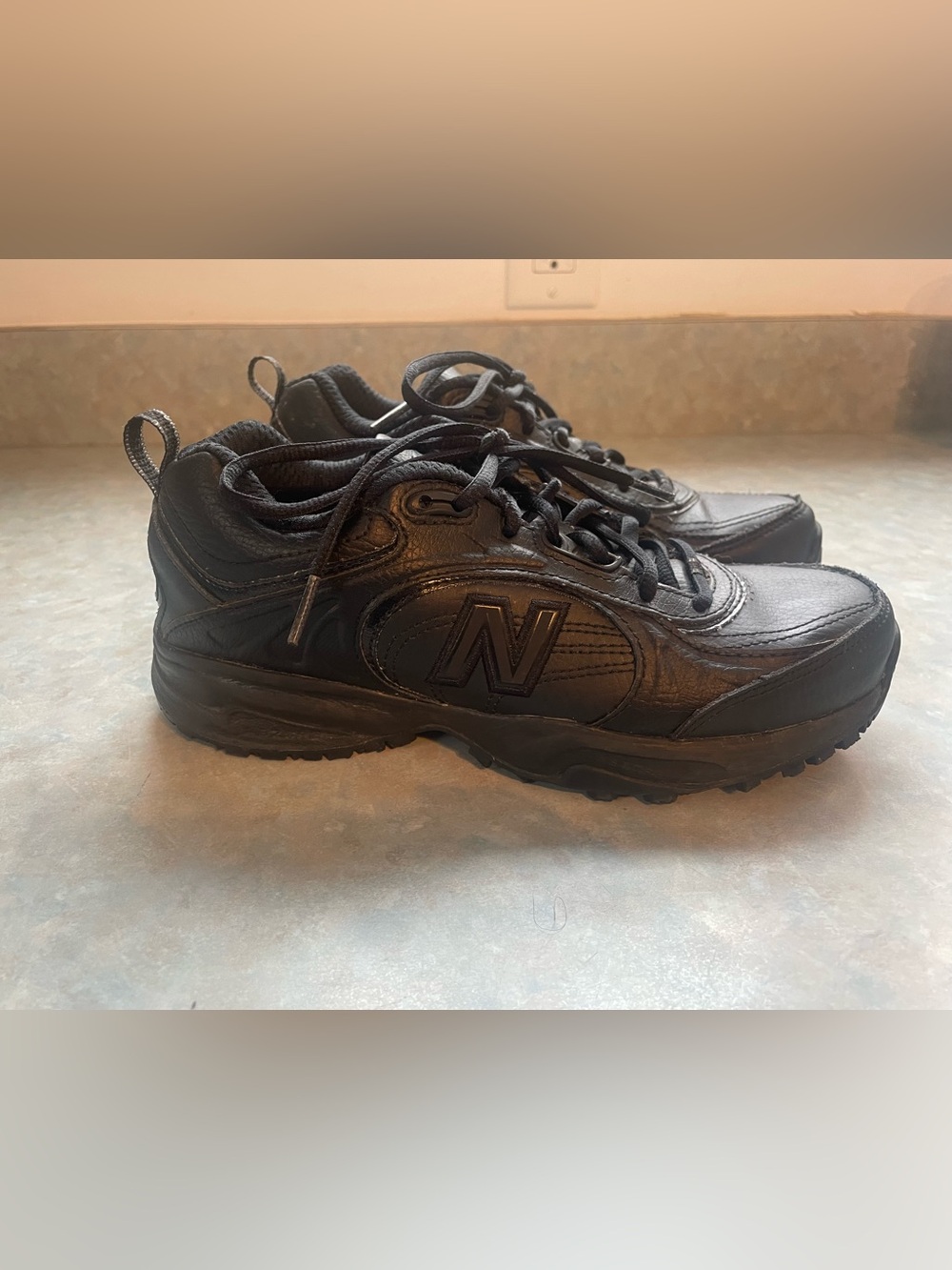 New Balance Black Leather Athletic Sneakers